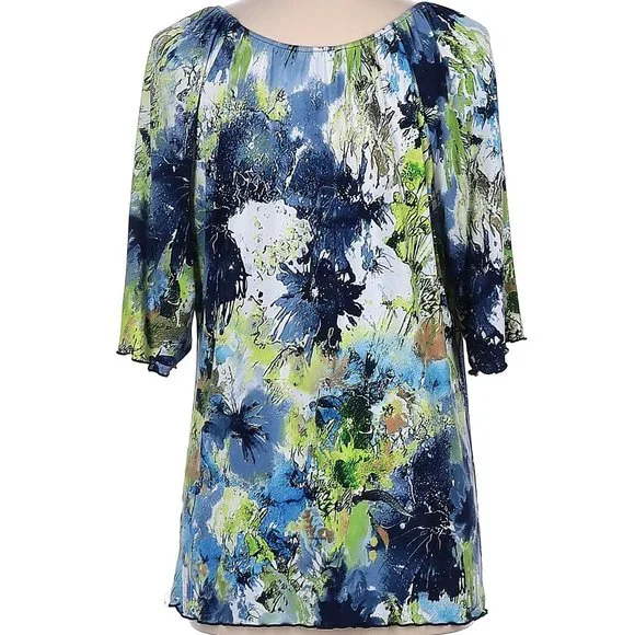 N Touch Multi-Color Abstract Floral Short Sleeve On/Off Shoulder Top Size L - Picture 2 of 4